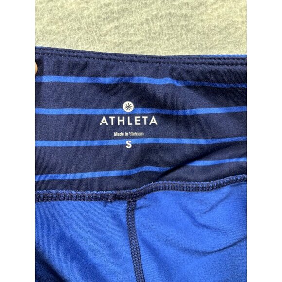 Athleta Women's Chaturanga Striped Blue Leggings Size S Activewear Wicking - Picture 2 of 3